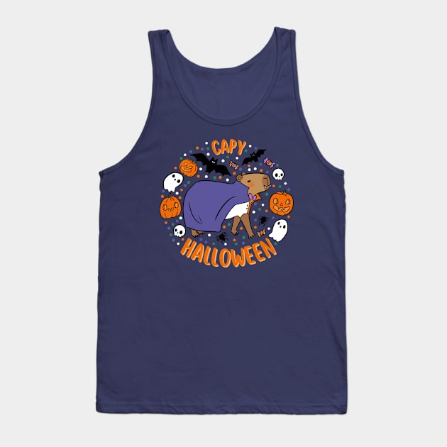 Happy Halloween a cute capybara wearing a vampire costume Tank Top by Yarafantasyart